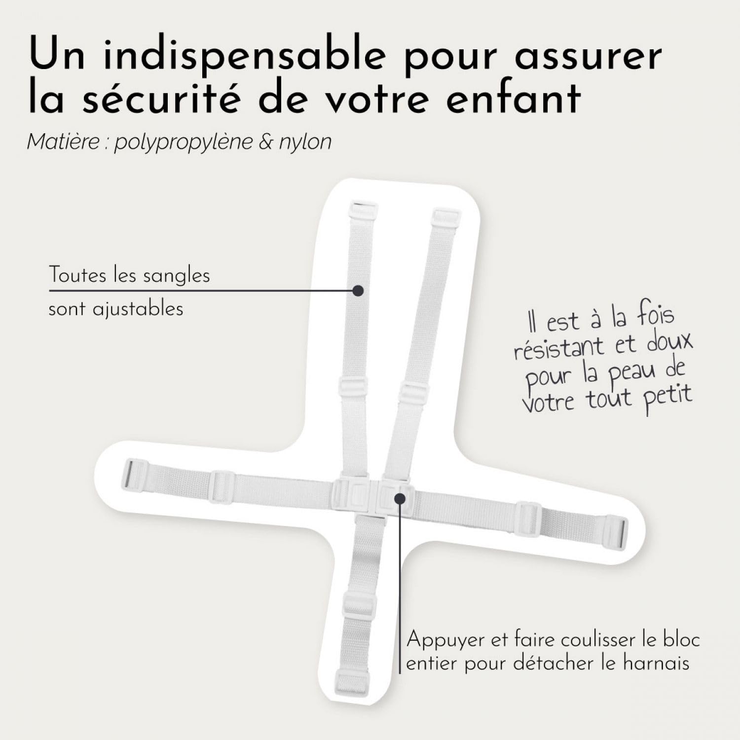 Monsieur Bébé - Harnais de sécurité 5 points pour chaise haute enfant - Gamme Ptit - Plusieurs coloris