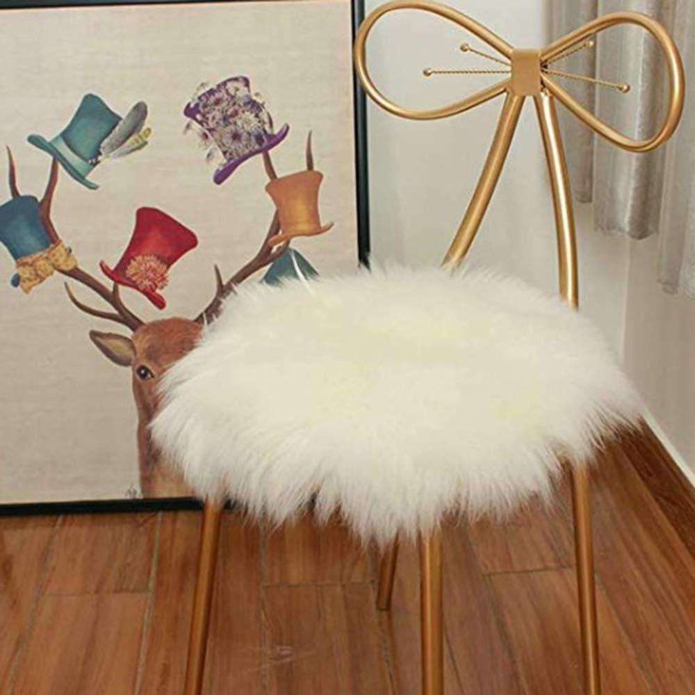 Round Wool Seat Cushion,Sheepskin Chair Cover,Soft Fur Chair Pads Fluffy Seat Cover Cushions for Stool Or Barstool-White 50x50cm(20x20inch)