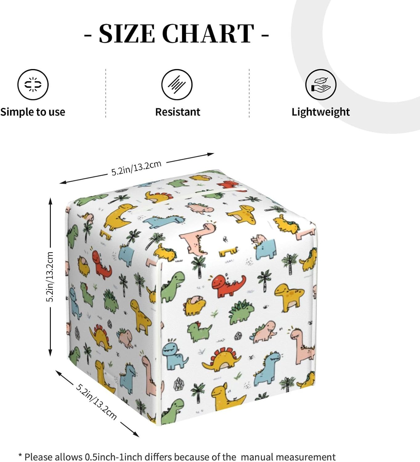 Cute Colorful Dinosaur Tissue Box Cover Square, Waterproof Leather Tissue Box Holder Portable Dispenser Modern Home Decoration for Bathroom Car Nightstand Vanity image 2