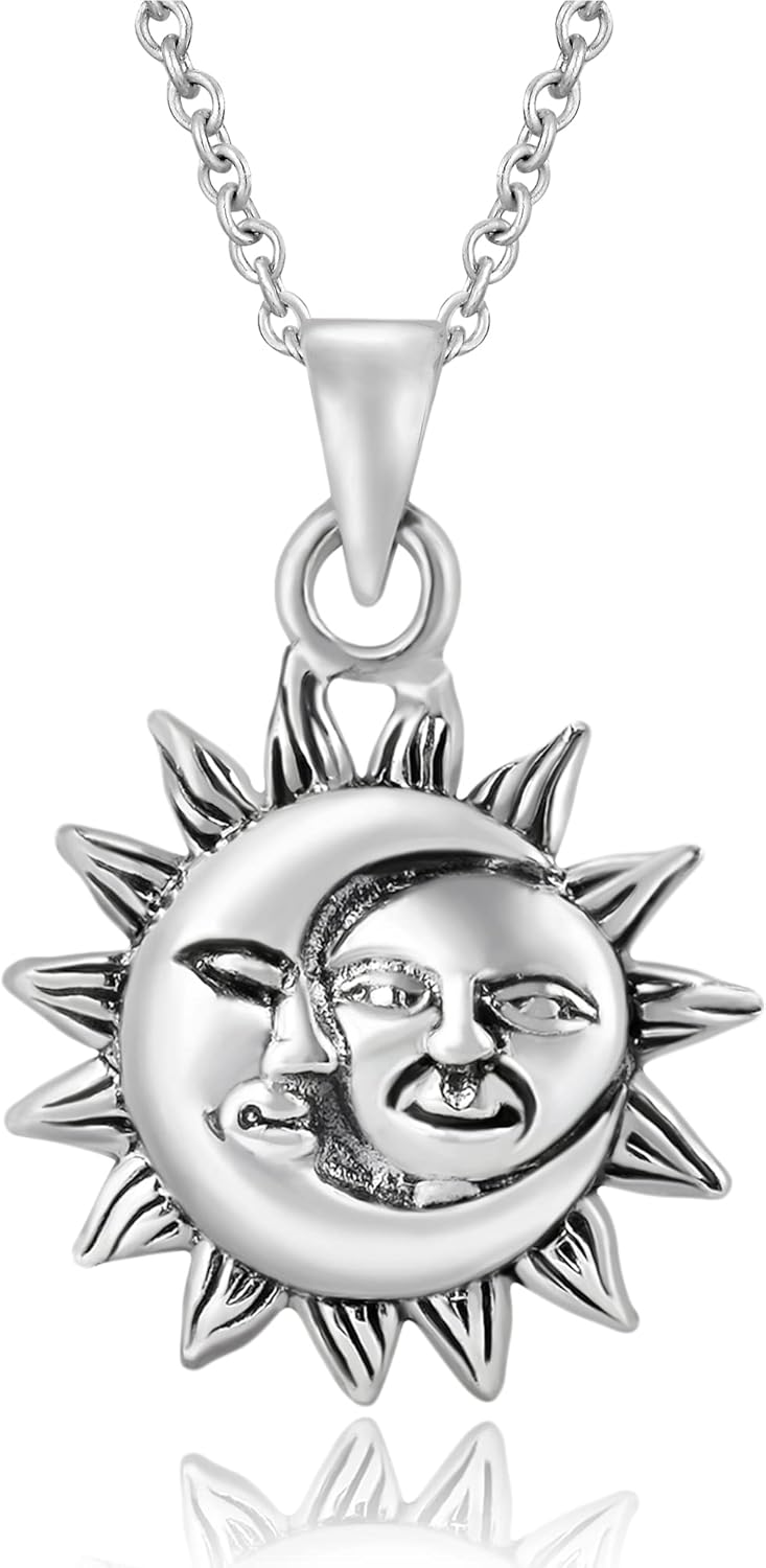 AeraVida Couple Love Celestial Sun And Moon 925 Sterling Silver Necklace