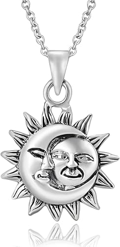 AeraVida Collar de plata de ley 925 con sol celestial y luna, Metal