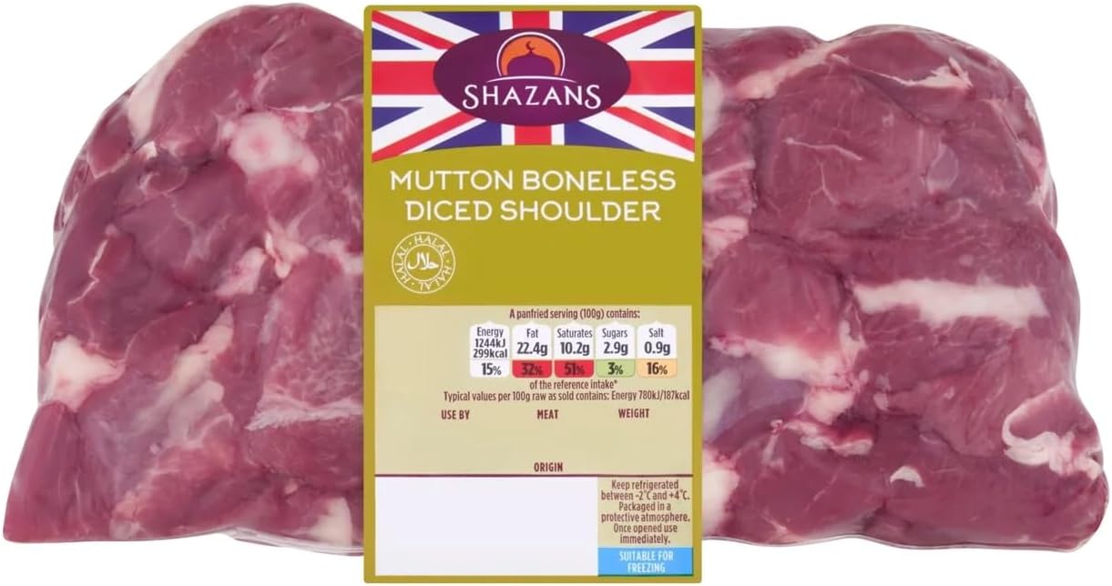 Shazans Mutton Boneless Diced Shoulder, 750g