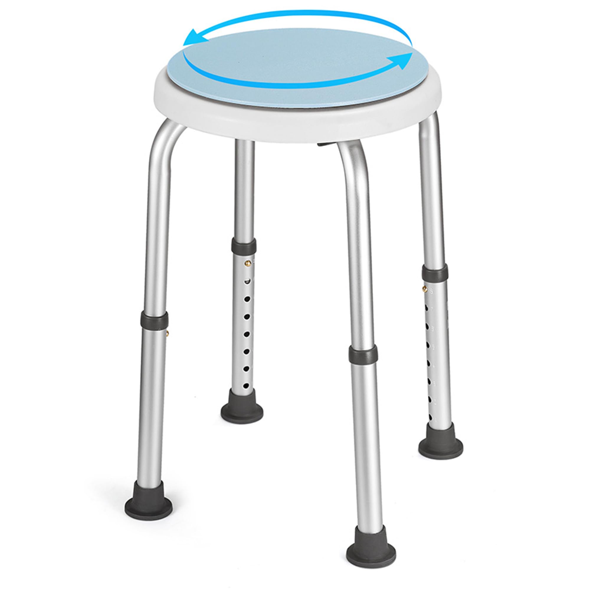 Careboda Taburete Ducha Giratorio 360°, 34-52cm, 136kg, Aluminio | Altura Regulable 34-52cm, Máximo Soportado 136KG, Silla Ducha, Antideslizante