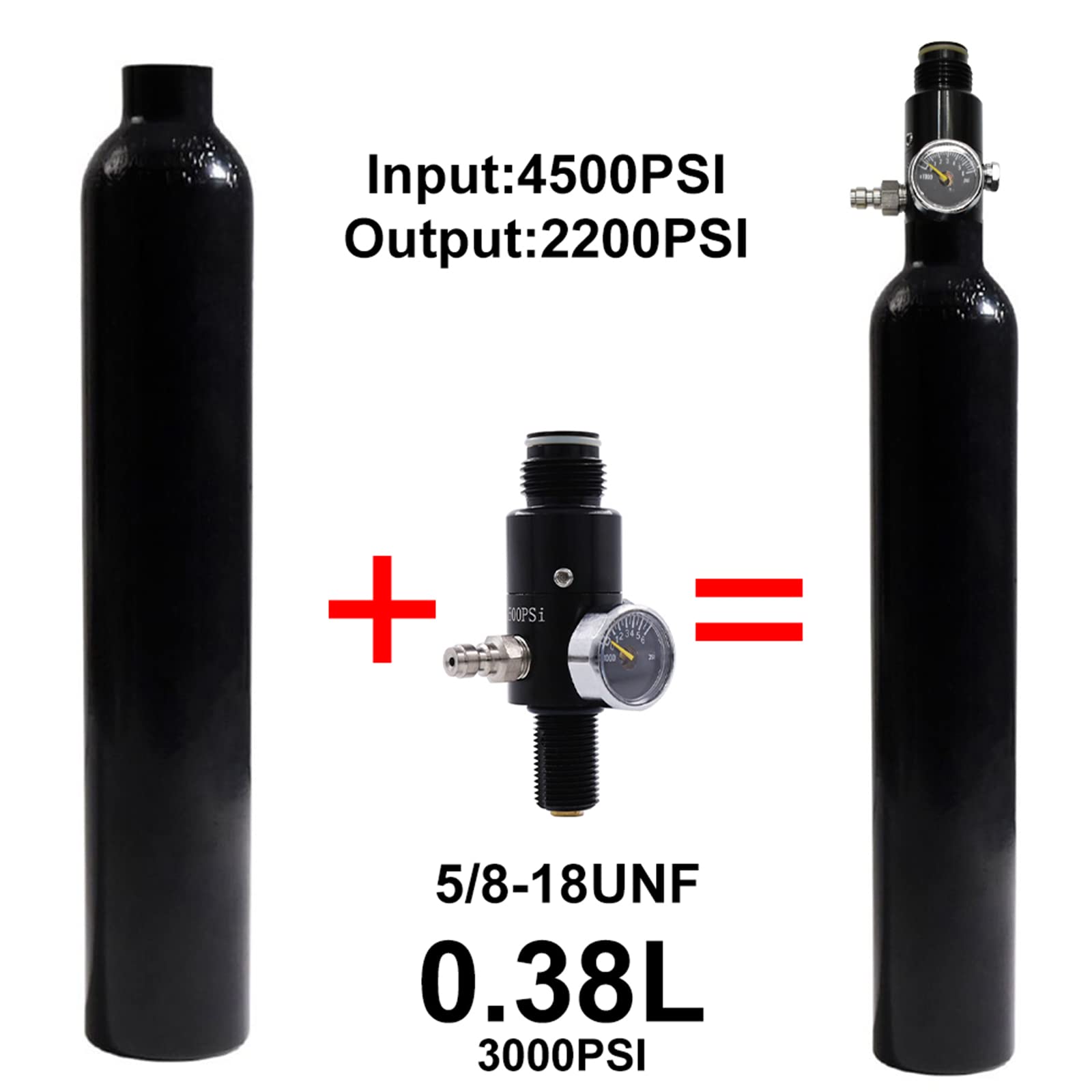 TUXING 4500Psi PCP Paintball Tank 0.38L 4500psi Cilindro in alluminio approvato CE con regolatore di valvola di Paintball Regolatore Pressione di uscita: 2200psi-5/8-18NUF