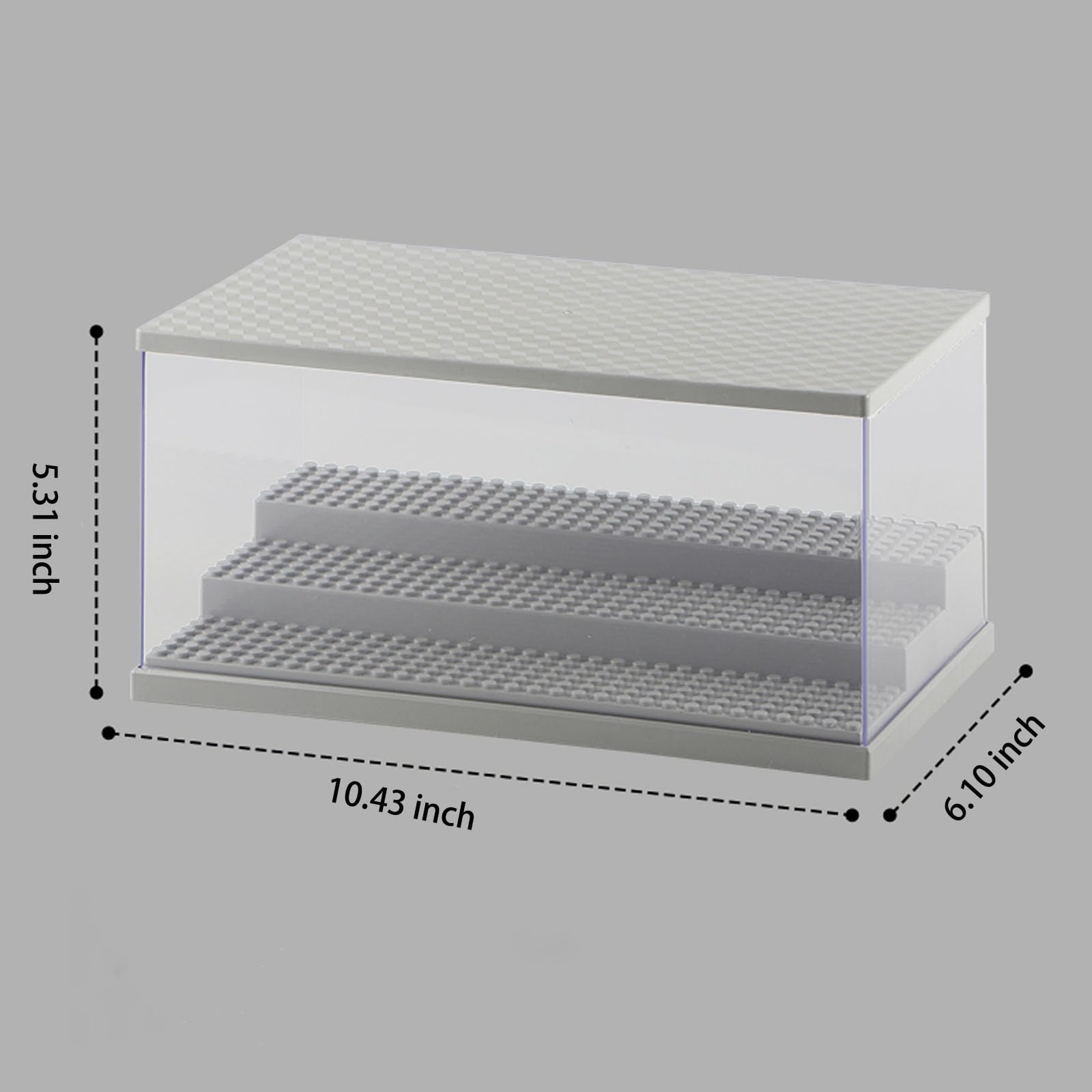 Siellmy Display Case with LED Light for Minifigure Action Figures Blocks, 3 Layers Acrylic Minifigure Storage Display Box for Lego Mini Figures, Gray