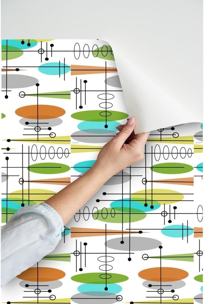 Peel & Stick Wallpaper 3ft x 2ft - Space Age Atomic Inspired Era Mid Century Modern Retro Vintage Custom Removable Wallpaper by Spoonflower