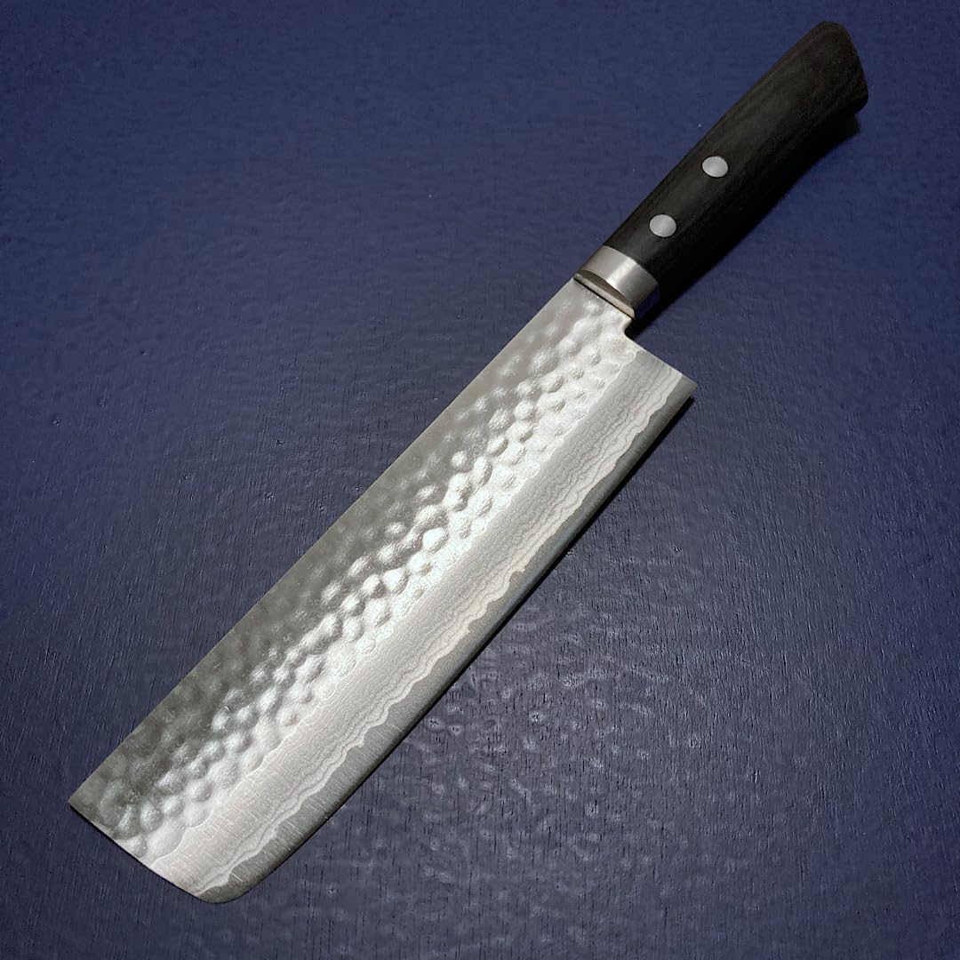 Amazon | 訓平作 三徳包丁 黒柄 刻流 槌目 ダマスカス V金10号