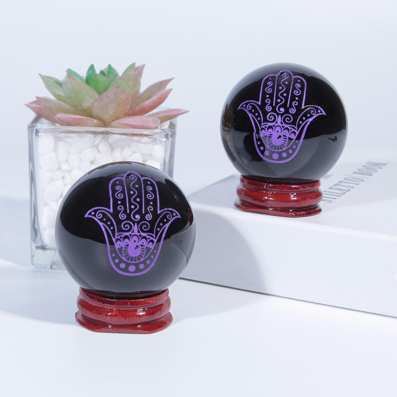 Nupuyai 1.9" Engraved Symbol Obsidian Crystal Ball with Stand - Image 4
