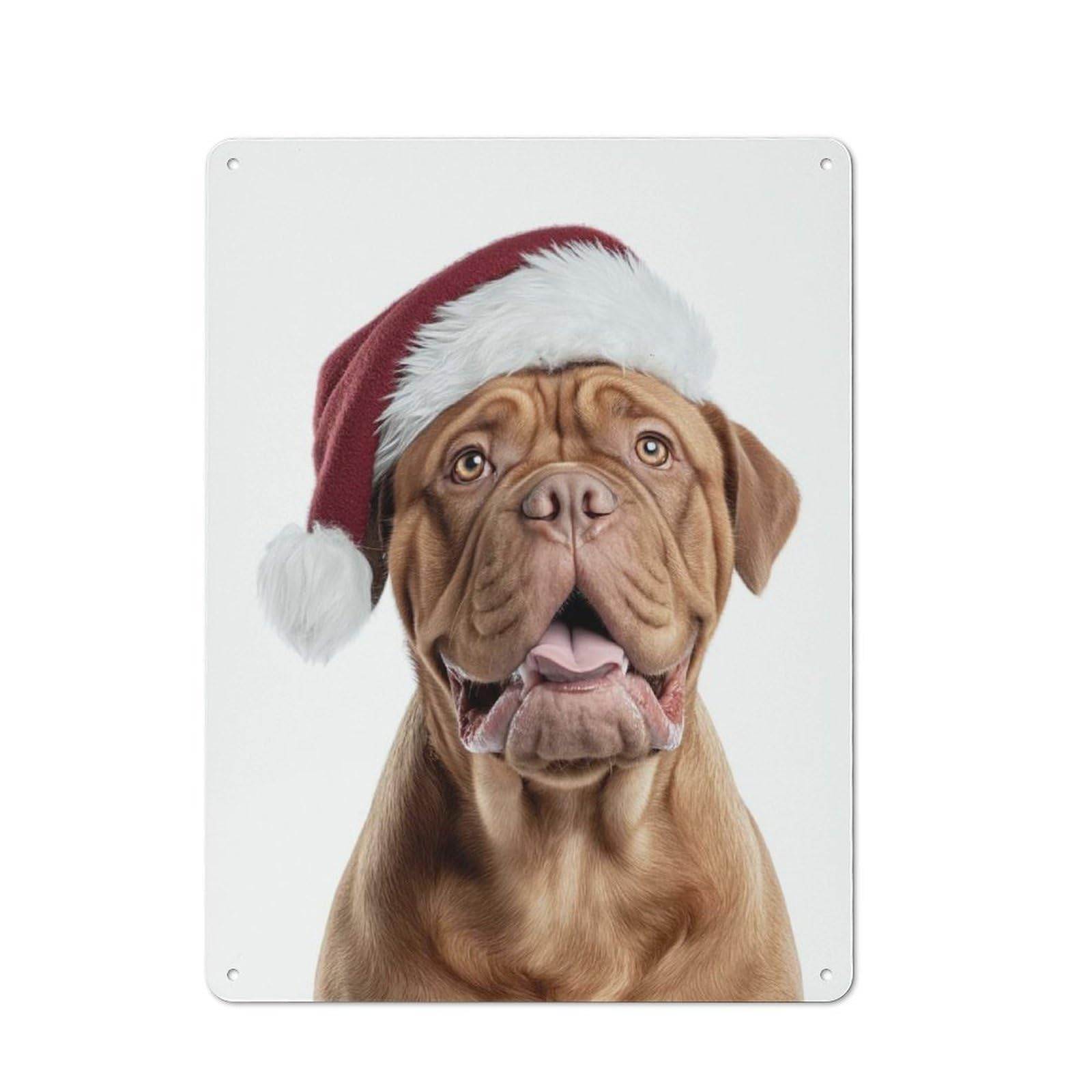 Junmoney Dogues De Bordeaux Dog In Santa Hat Retro Metal Sign 40X30cm For Kitchen Or Home Bar, For Kitchen, Dining Room And Home Bar Wall Decor