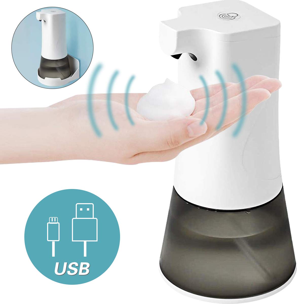Automatic Soap Dispenser Touchless Electric Hand Foaming Sanitizer Dispenser Wall Mounted Andvon 350ML/11.9 OZ USB Charging Infrared Sensor for Kitchen Bathroom Toilet Office