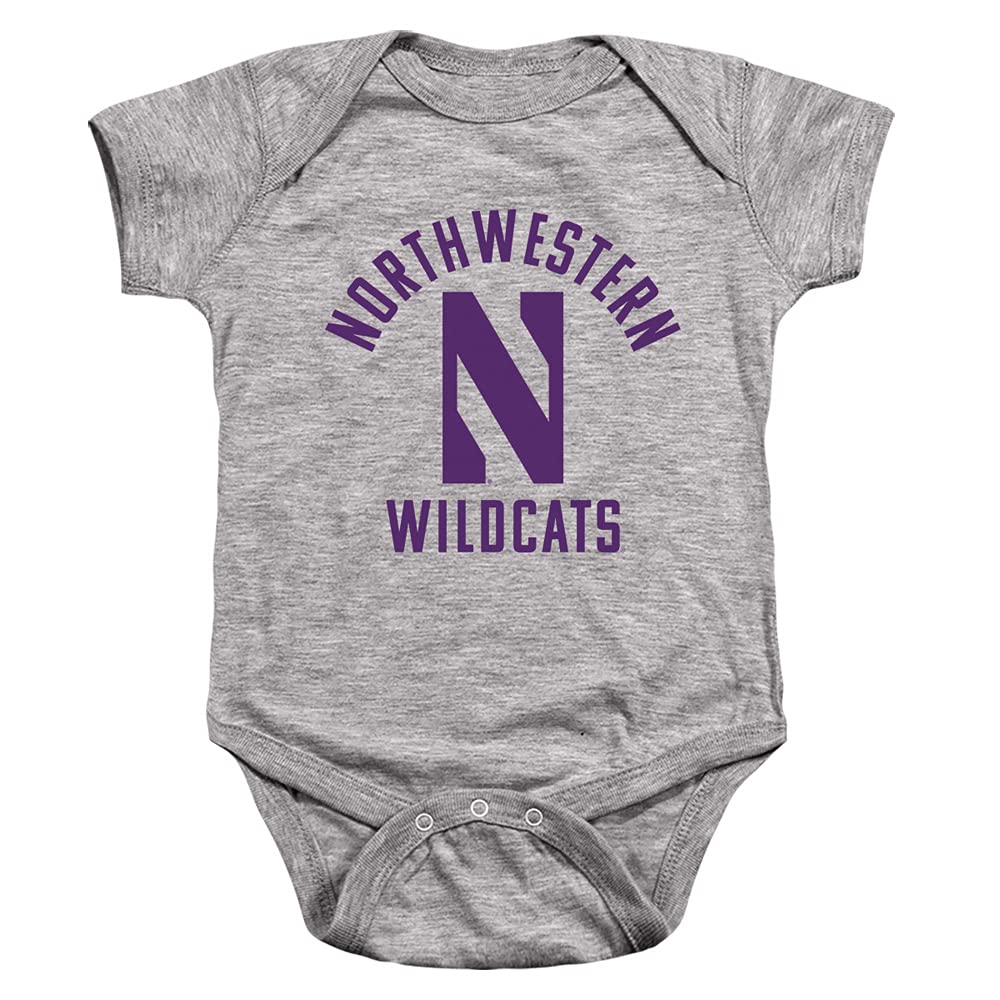 Northwestern University Official One Color Wildcats Logo Unisex Infant Snap Suit for Baby,Athletic Heather, 6 Months