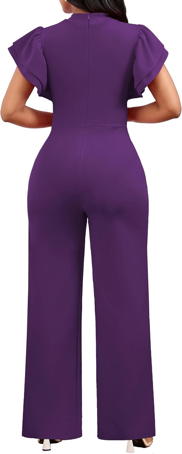 SxClub Elegant Jumpsuits for Women Dressy Formal Casual Long Straight Pants Business Jumpsuit - Image 6