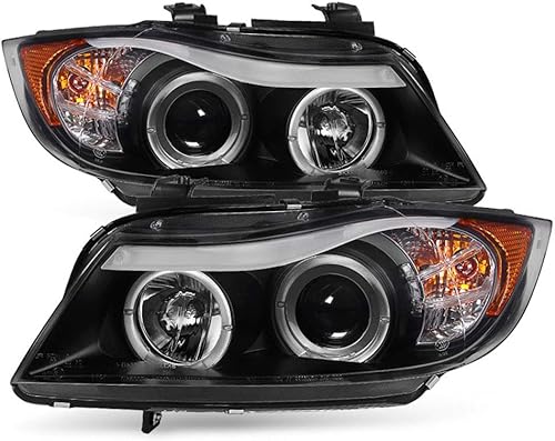 ACANII - Para [modelo halógeno] 2006-2008 BMW E90 Serie 3 sedán LED Halo negro proyector faros delanteros montaje montaje
