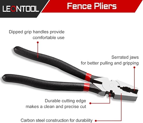 Miniatura 2 de Alicates de esgrima de 10 pulgadas, herramienta de punta cuadrada con 3 cortadores de alambre, alicates de valla multiusos para instalar mantener