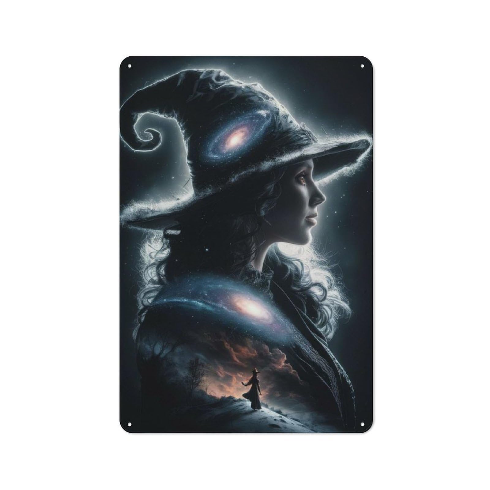 Junmoney Witch With Galaxy Hat Rustic Tin Wall Plaque 30X20cm For Garage Or Workshop, For Home Interiors, Feature Walls And Decorative Displays