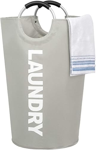 Cesta de lavandería grande de 82L de tela plegable para ropa sucia, bolsa de ropa plegable, color gris claro, L