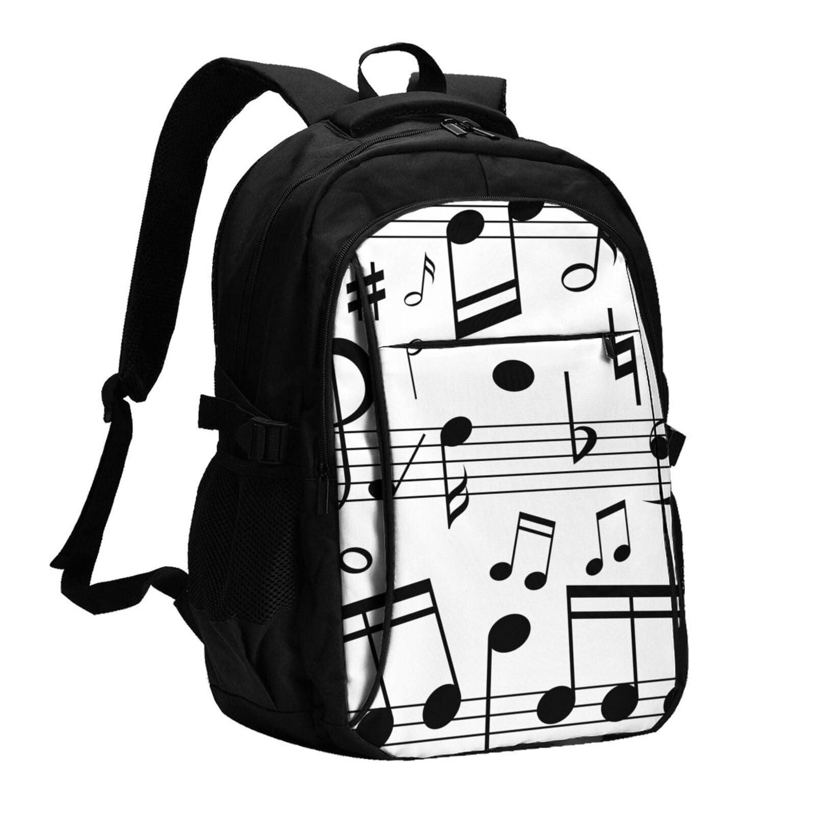 InOmak Schwarze Musik Noten Skalen, Reiserucksack, Freizeitrucksack, Schulrucksack, Laptop-Rucksack für Damen und Herren