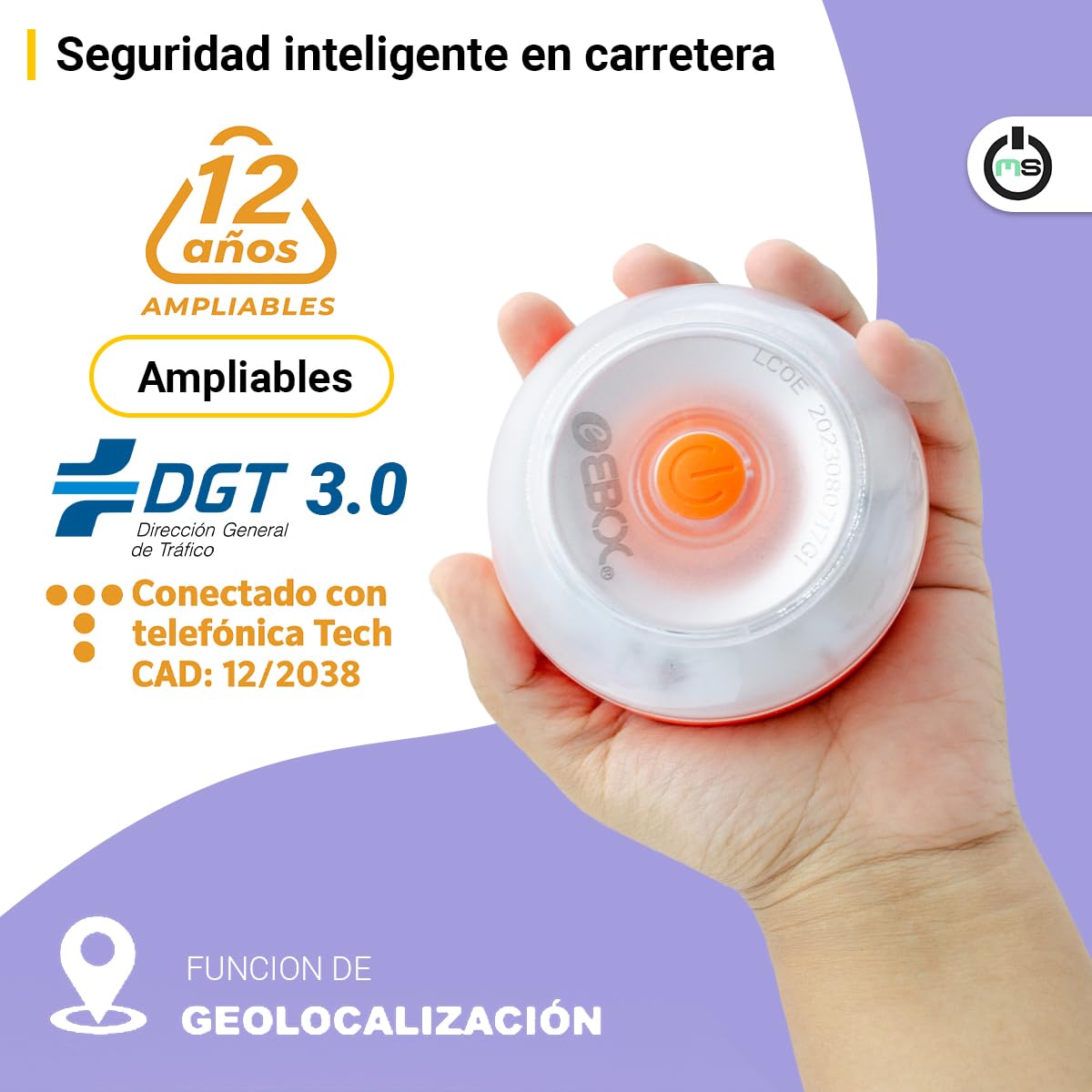 Baliza V16 Homologada DGT Luz de Emergencia IoT | Tarjeta SIM Integrada | Señal Conectada Geolocalizada DGT 3.0, Base Magnética, Visibilidad 1 km 360°, Incluye Pila V9 | Impermeable IP54