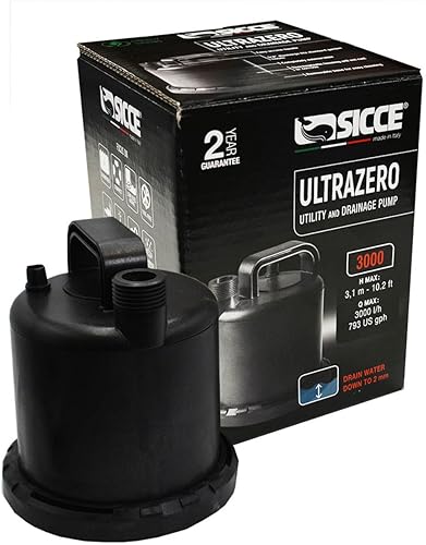 SICCE Ultra Zero 793 GPH Bomba de agua multiusos  Conexión de manguera de jardín Mango portátil  Ultra silenciosa duradera acuario tanque fuente