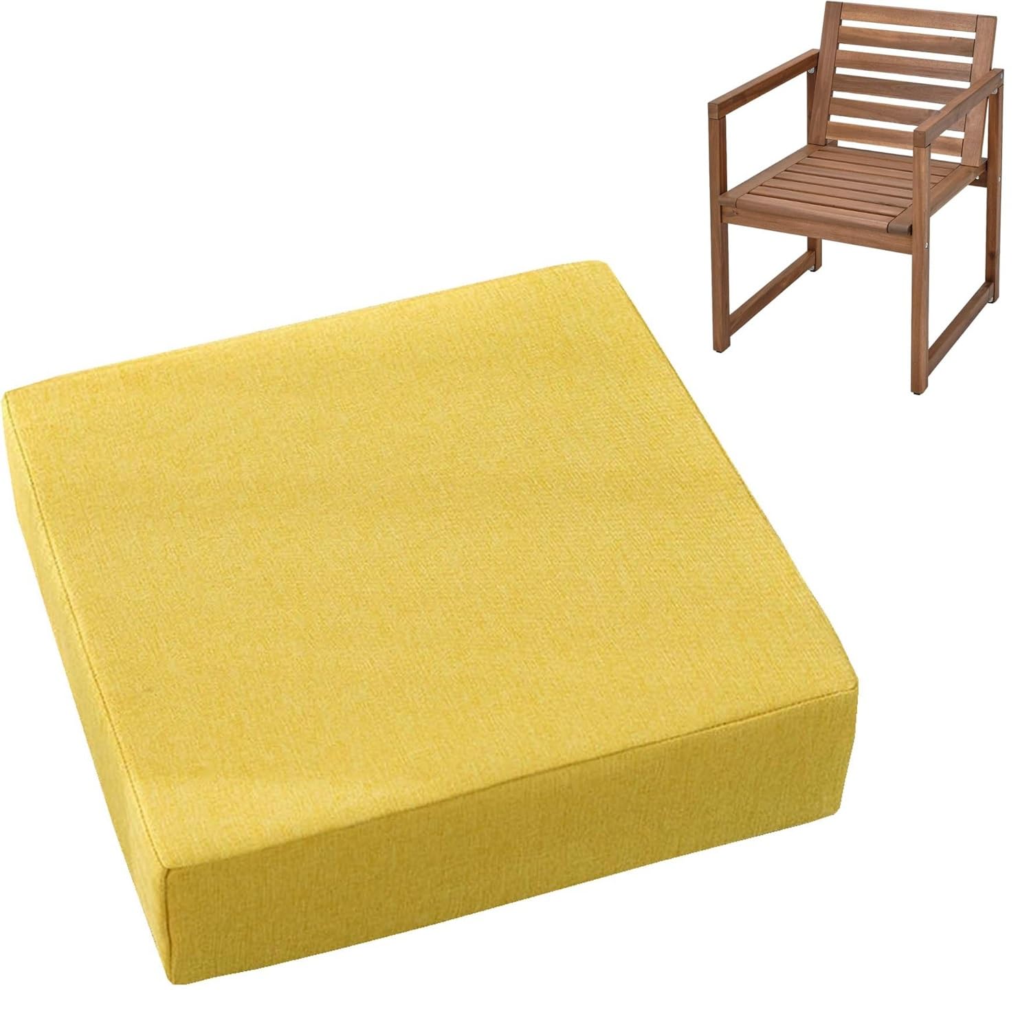 Cushions 45cm x 45cm/50cm x 50cm for Outdoor & Indoor Chair, Square Seat Pad for Garden Chairs High-Density Foam, Anti-Slip, Washable Cover- Patio, Dining, Sofa & Bench Use(Yellow,50x50cmx5cm Thick)