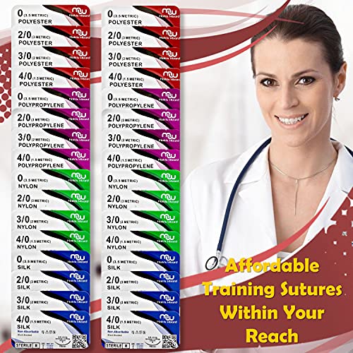 Matrix Wizard Mixed Sterile Sutures Thread With Needle 32Pk (0, 2-0, 3-0, 4-0) Non-Absorbable - Surgical Emergency Practice thumb #4