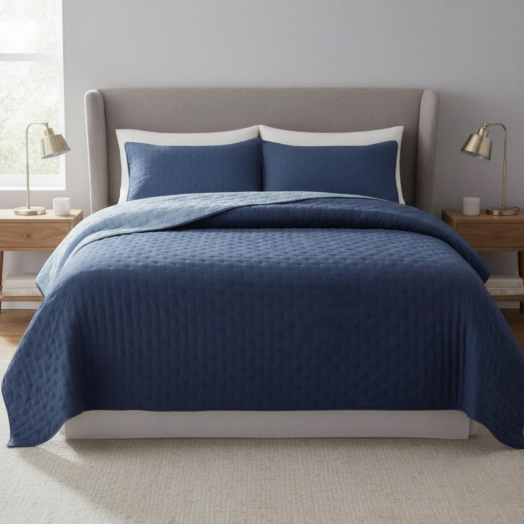 DONATELLA Colcha boutí Reversible Bicolor Luna para Primavera, Verano, otoño e Invierno. 100% Microfibra Extra Suave. Cubre Cama Multiuso - 105 cm., Azul