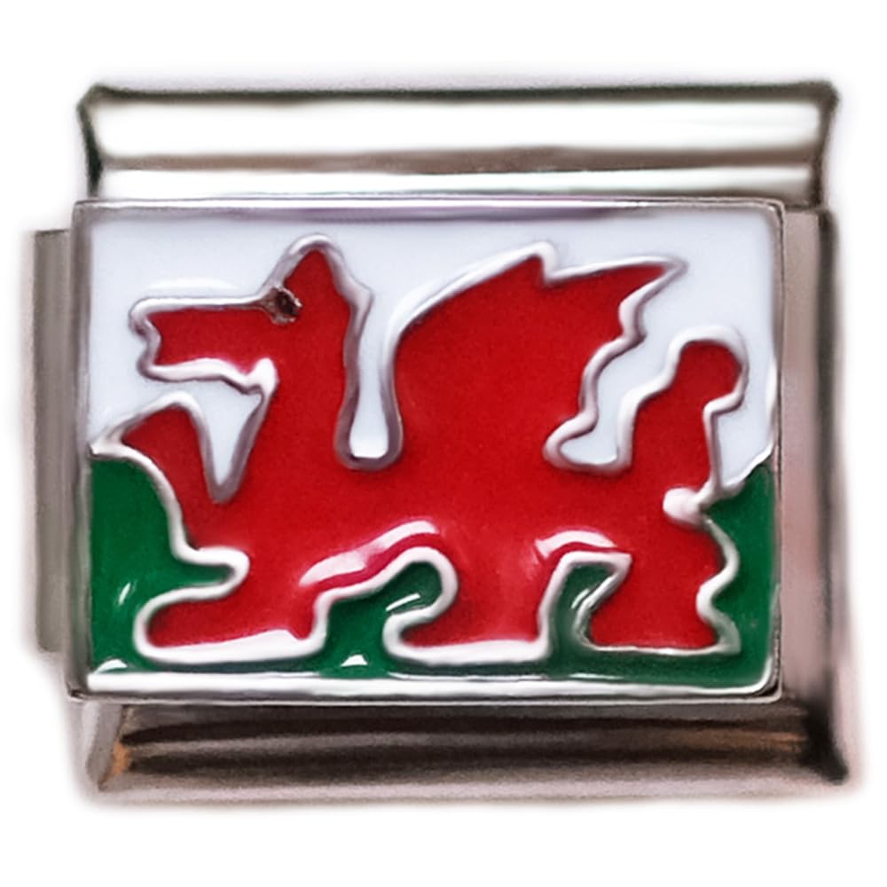 2Burned Italian Charm Flag for 9 mm Bracelets Stainless Steel (Wales)
