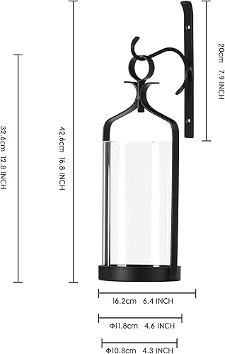 Miniatura 2 de Candelabro colgante de pared de cristal de huracán, decoración de pared de metal negro, juego de 2 HLJ15-291B2
