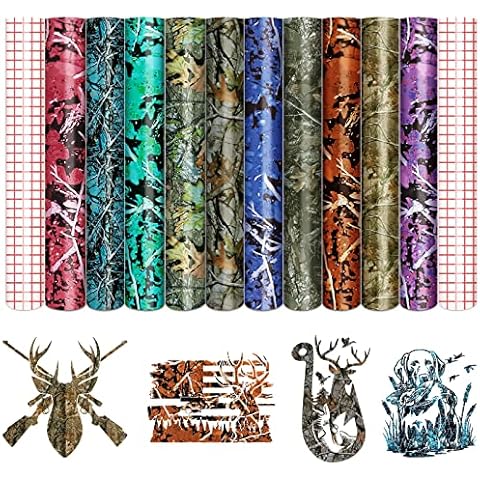 Tintnut Camo Permanent Vinyl - 10 Sheets 12"x10", Real Tree Permanent Adhesive Vinyl, Hunter Pattern Self Sticker Water Proofing Vinyl Compatible with Cricut Or Silhouette Cover