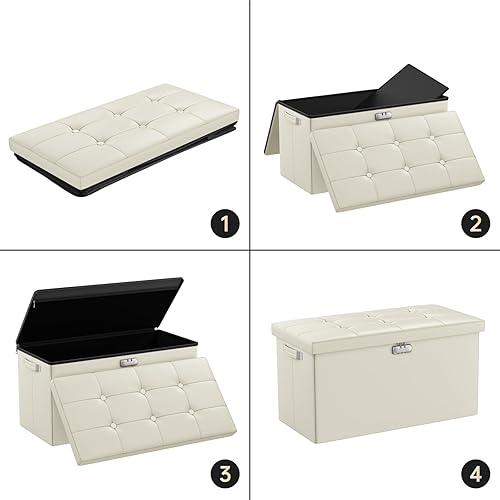 Miniatura 9 de ENGPOW Banco otomano de almacenamiento, banco plegable ignífugo con cerradura, 30 pulgadas, resistente al fuego y al agua, reposapiés, taburete