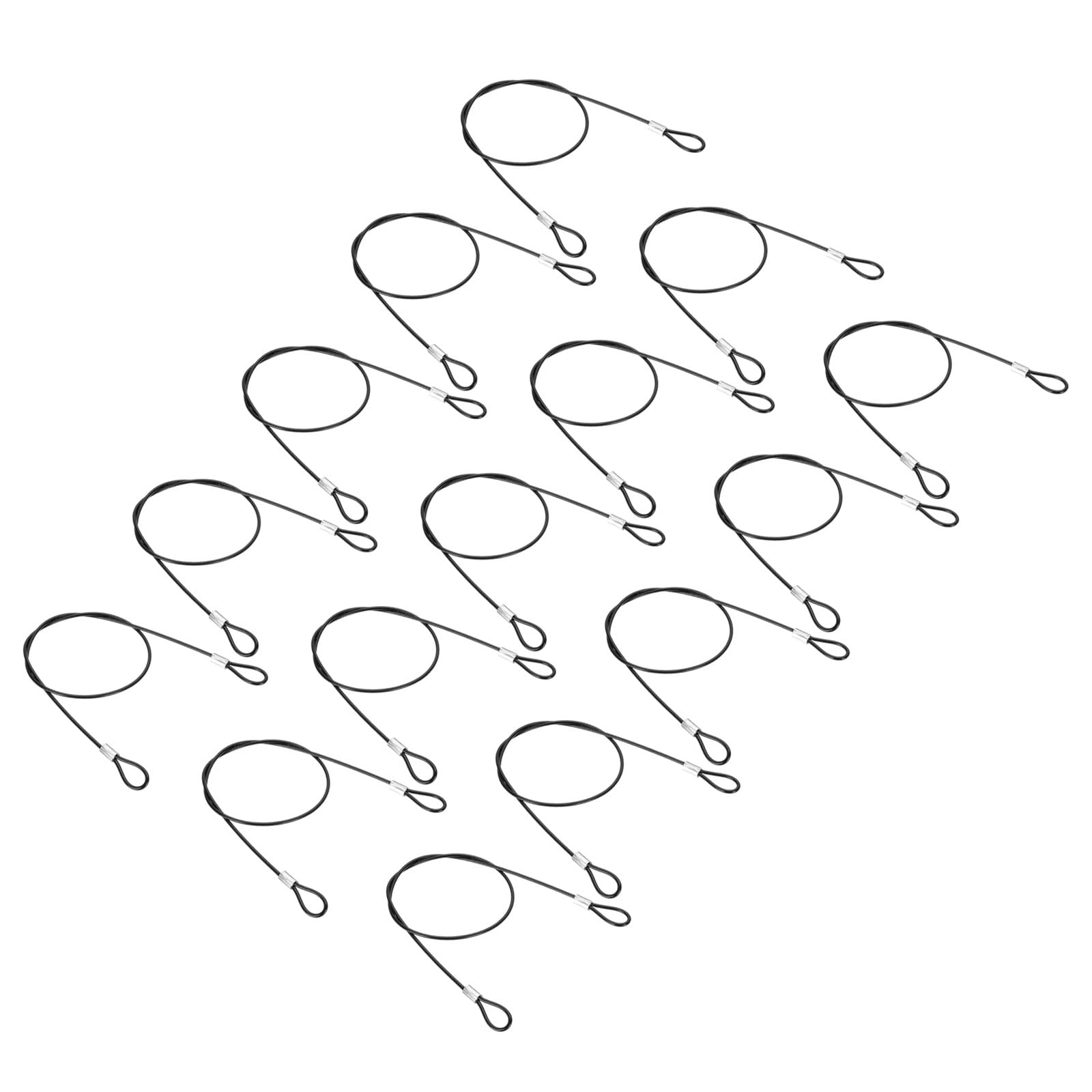 PATIKIL 50cm Safety Cable Lock, 15Pcs Stainless Steel 2mm Dia Security Wire Rope with Double Loop Double Loop for Stage Lighting Luggage Lock, Black