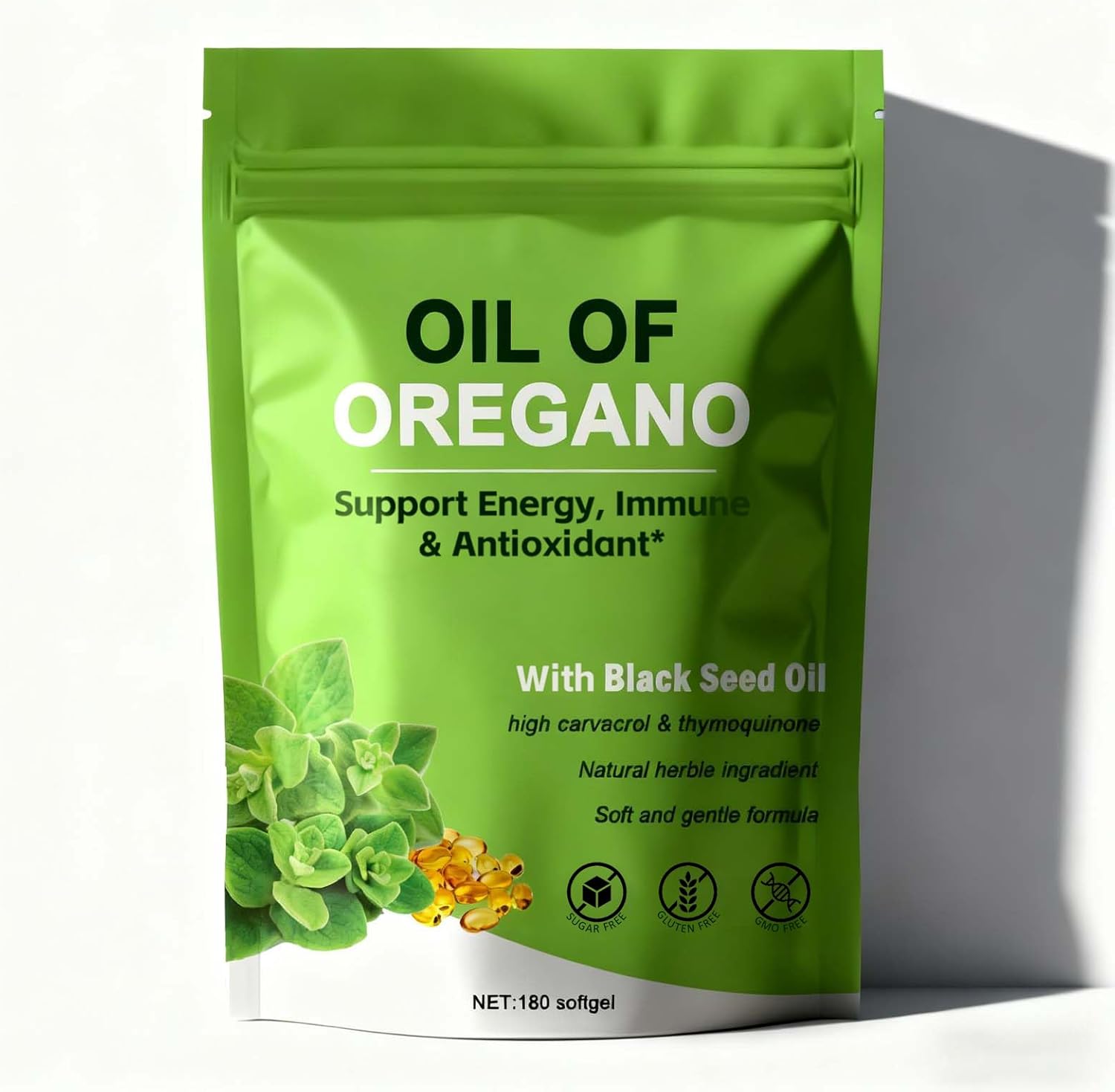Oil of Oregano with Black Seed Oil,2 in 1 Oregano Oil Capsules,Non-GMO,Gluten Free 180 Softgels (1pc)