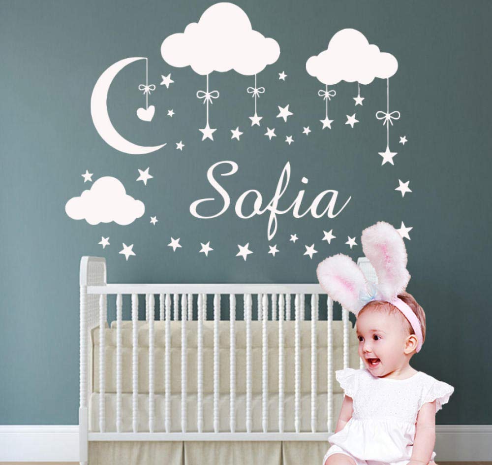 CHJKMN Personalized Cloud Moon Stars Wall Sticker Vinyl Art Decals for Kids Babys Room Decoration Girls Bedroom Decor 58cm X 73cm