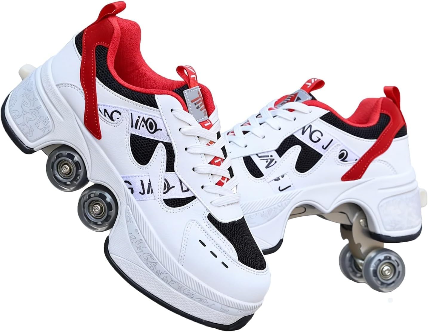 Patines de Doble Fila | Patines 2 en 1 - Zapatos Automáticos de Deformación Invisible | con Polea Extraíble para Patinaje y Parkour | Cuatro Ruedas Convertibles