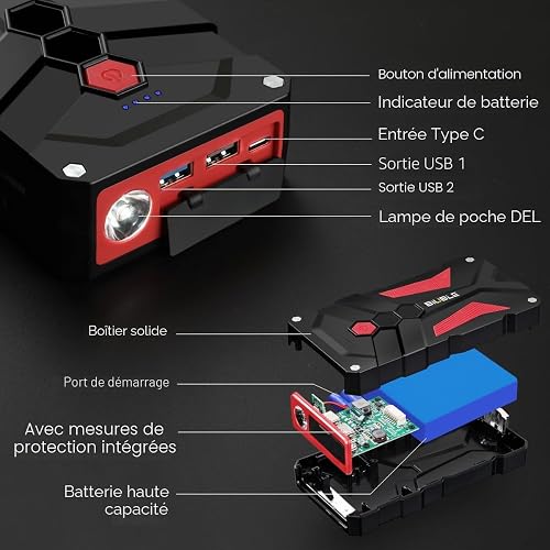 BIUBLE Jump Starter 5000A Car Battery Booster Jump Starter 12V Portable Power Pack (up to 9.0L Gas or 8.5L Diesel Engine), Car Starter Power Bank with LED Flashlight,Force Start - 6