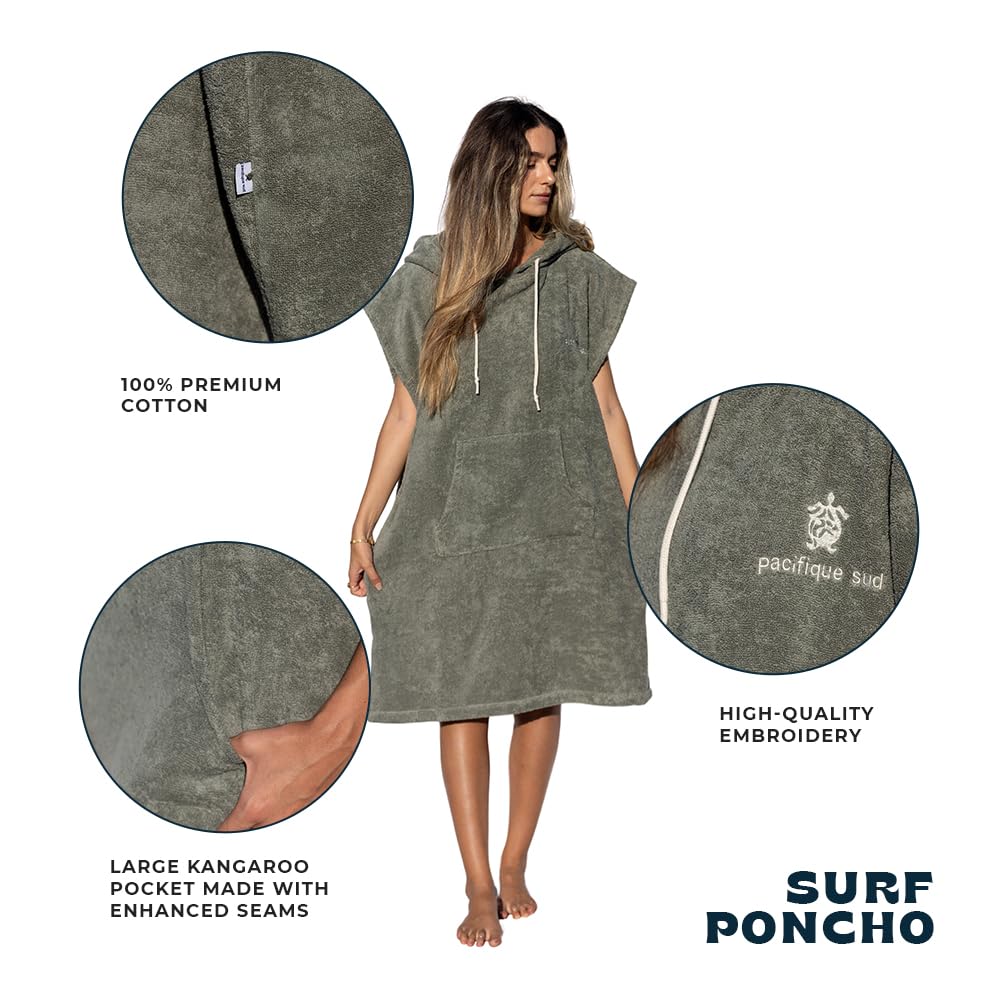 Poncho de Surf du Coton - sans Manches (FR/ES, Alpha/Lettres, M, Taille Normale, Taille Normale, Vert)