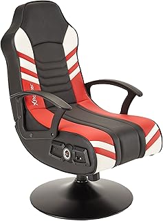 X Rocker Aries 2.1 Silla para juegos con parlantes y subwoofer para jugadores jóvenes, consola plegable compacta Asiento mecedora para juegos, Cuero sintético - Negro y rojo