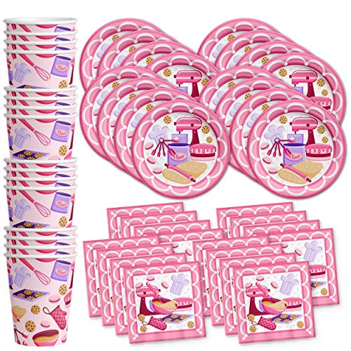 baking party supplies - Little Baker Birthday Party Supplies Set Plates Napkins Cups Tableware Kit for 16