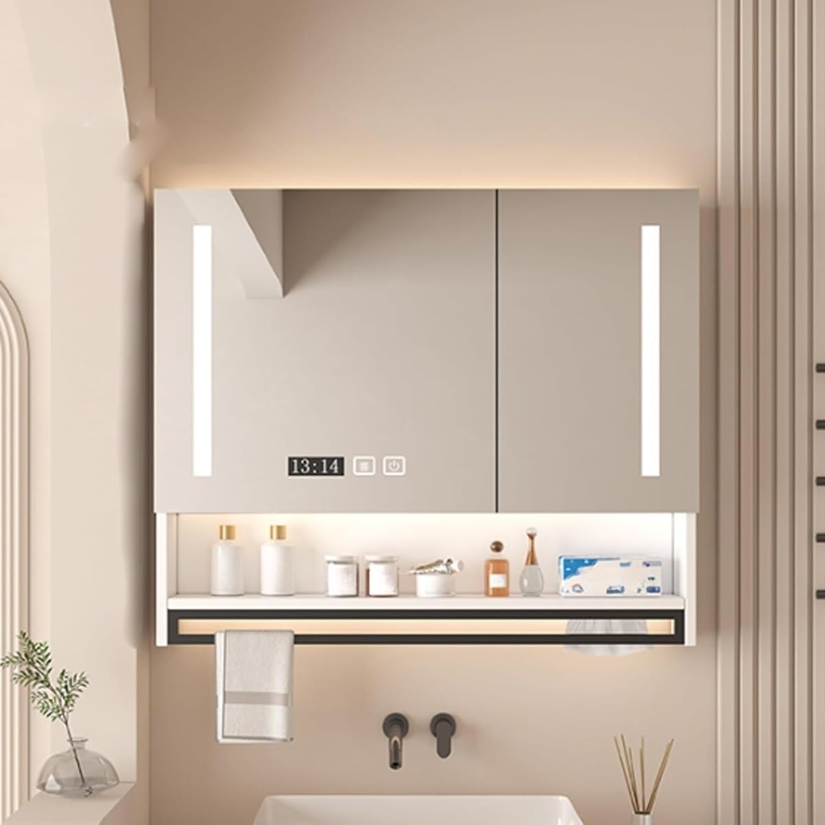 Amazon.co.jp: Kisigim 洗面所ミラーキャビネット,洗面化粧台LEDライト