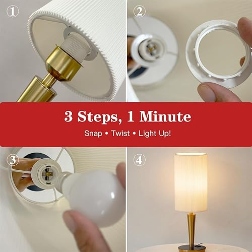 Miniatura 6 de MODIVO Lámpara de mesita de noche con carga USB-CA y control táctil, diseño de acabado de color bronce de 17 pulgadas y pantalla ondulada de doble