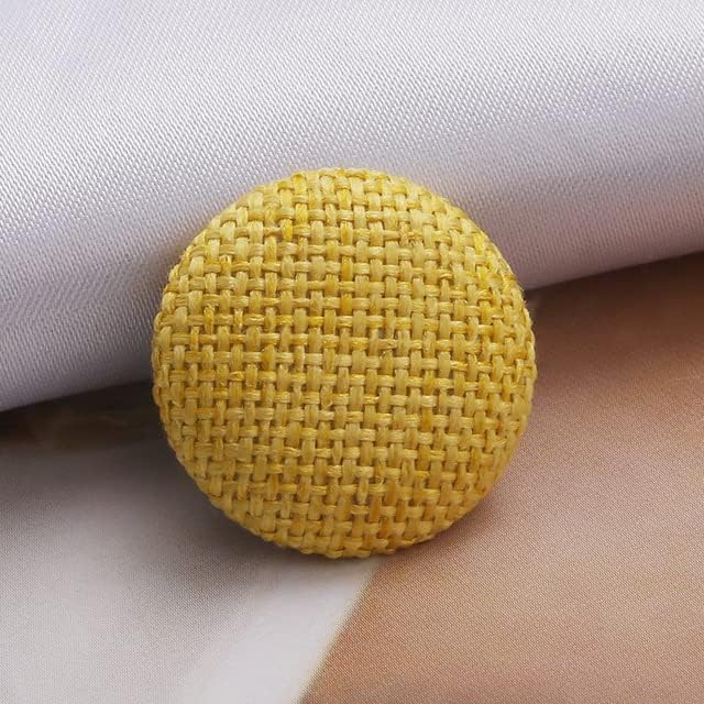 BISISO Buttons 30pcs 20/25/30mm Metal Fabric Linen Covered Button for Sofa Cushion Decor Round Shank Buttons DIY Suit On Sewing Accessories-Yellow||