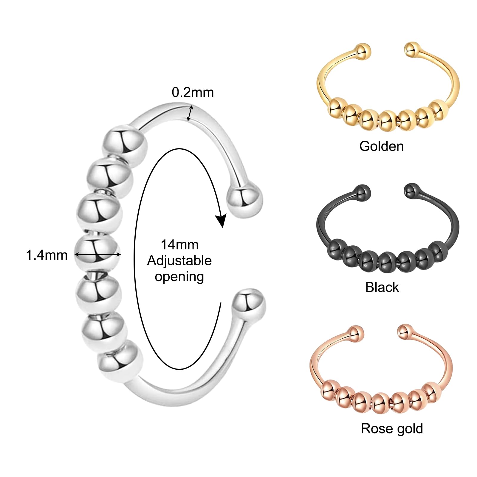 Juego De 8 Anillos Antiestrés Y De Acupresión - Ajustables, Para Hombres Y Mujeres, Ayuda A Aliviar Ansiedad Y Estrés
