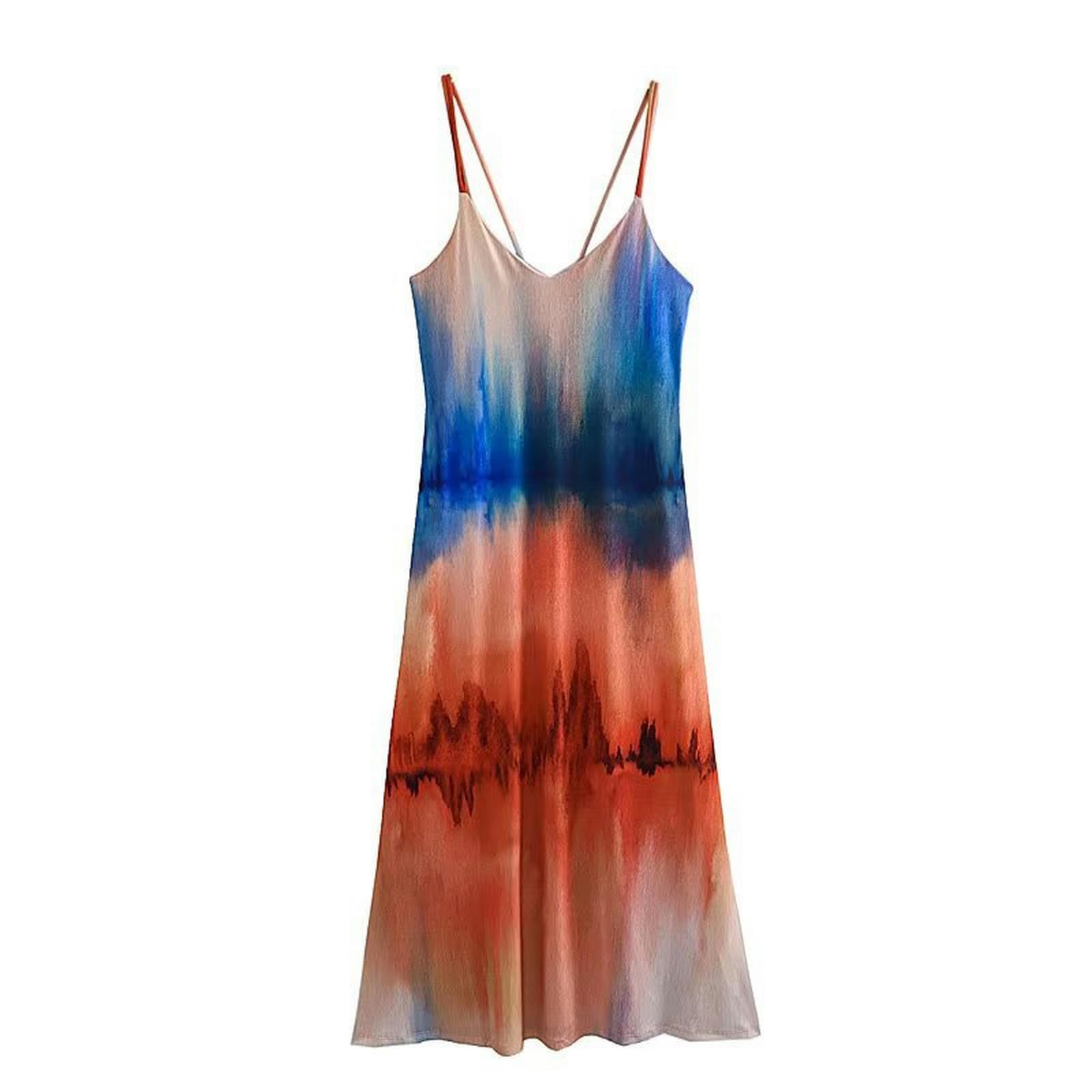 Robe d'été tie-dye à la mode coupe caraco fluide pour sublimer la silhouette en taille L