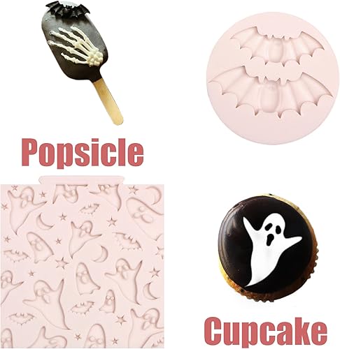 Miniatura 5 de Moldes de silicona para murciélagos de Halloween, 6 unidades, molde de calabaza araña, fantasma, fondant, calavera, ramitas, molde para pastel de