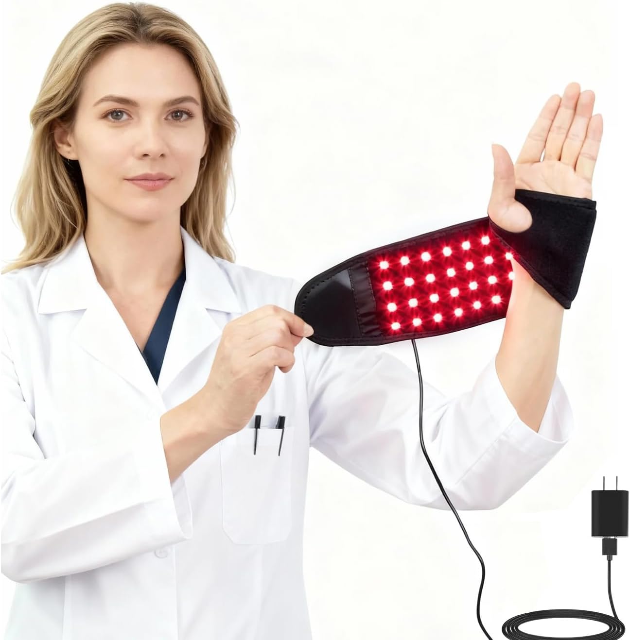 Red Light Therapy Wrist Wrap, 660nm Red Light 850nm Near Infrared Light Therapy for Hand Body,with 48 3-in-1 LED for Carpal Stiffness Recovery Hand Pain Relief