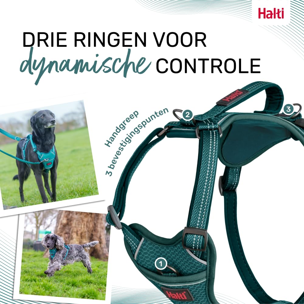 HALTI Anatomy Hondenharnas Met Greep Geeft Uw Hond Volledige Bewegingsvrijheid Voor Een Comfortabele Wandeling 3 Bevestigingspunten Neopreen Gevoerd Verstelbaar En Reflecterend Maat M Grijs 750950864