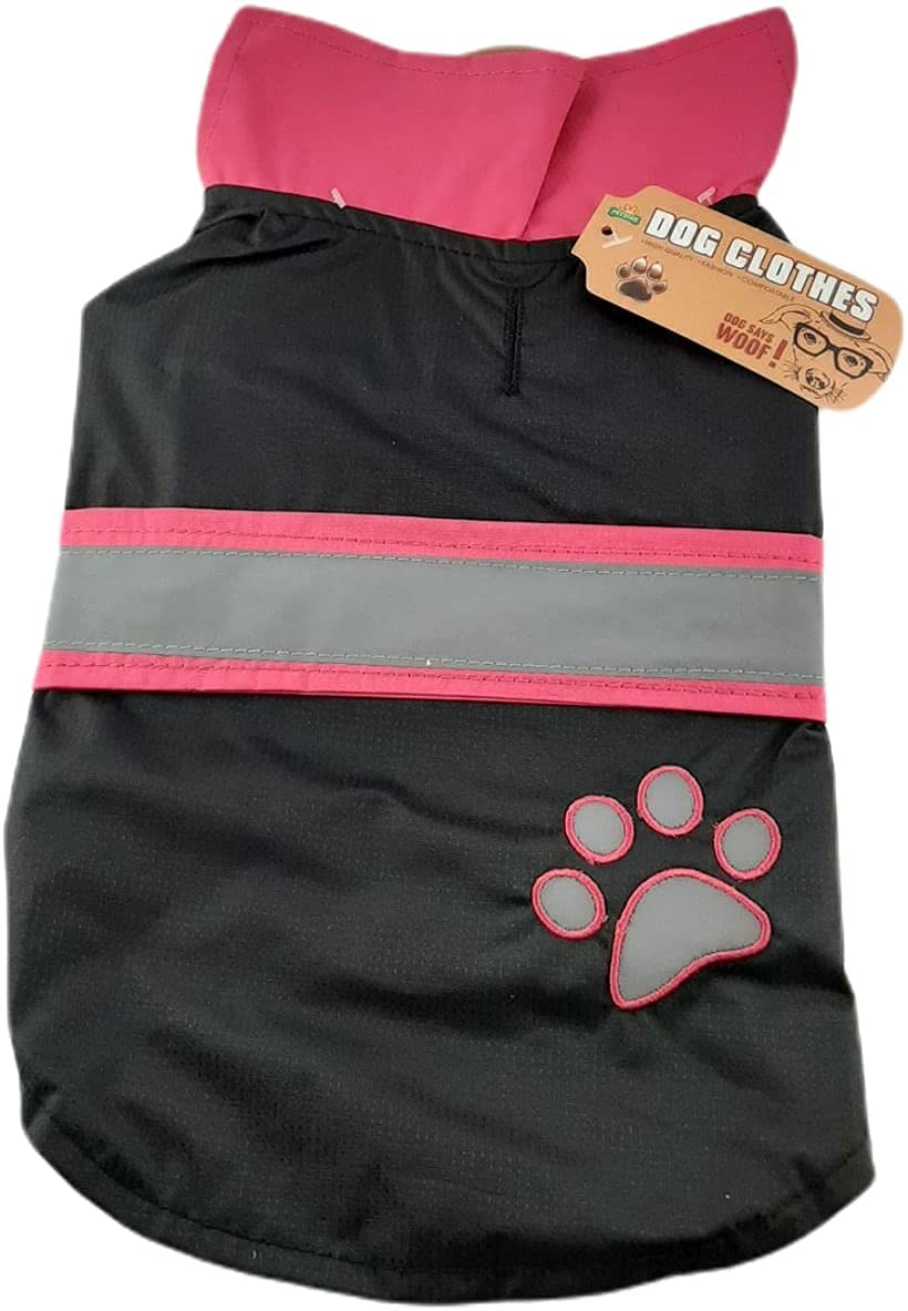 Chubasquero Reflectante para Perro PetStar YJ93438, Ropa Impermeable para Perro con Reflectante, Ropa de Mascotas para Lluvia, Accesorios Caninos - Negro y Rosa (Medium 35 cm)
