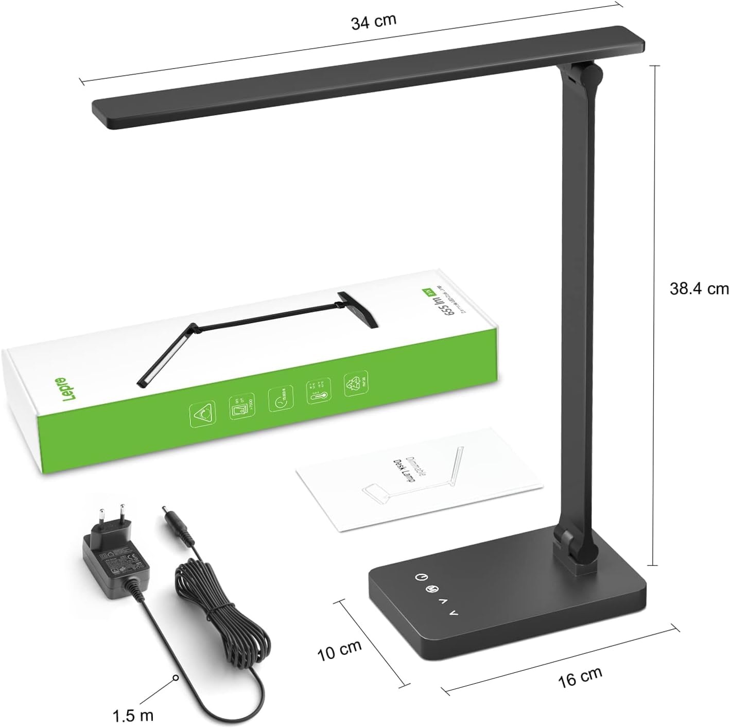 Lepro Lámpara LED Escritorio, Lámpara de Mesa 9,2W, Flexo LED Escritorio 750LM 5 Color y 5 Nivel de Brillo Regulable, Luz Mesa Cuidado de Ojos para Cama, Oficina, Leer, Estudiar, Relajamiento, Negro