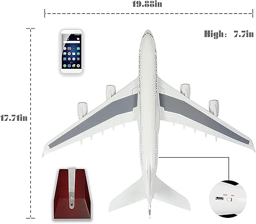 Miniatura 4 de ANDSYYDS Modelo grande de avión a escala 1160, modelo Airbus A380, modelo de avión Air France, modelo de resina plástica fundida a presión para