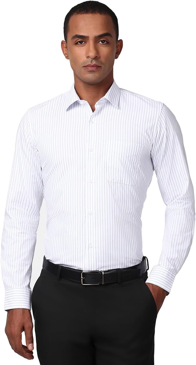 Peter England Men's Striped Slim Fit Full Sleeve Formal Shirt | Cotton-Rich | Wonder Fabric | Pin-Point Oxford Weave